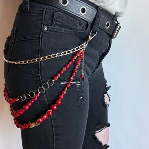 Hand Made, 1 of a Kind, Elegant Red and Gold Layered Belt Chain